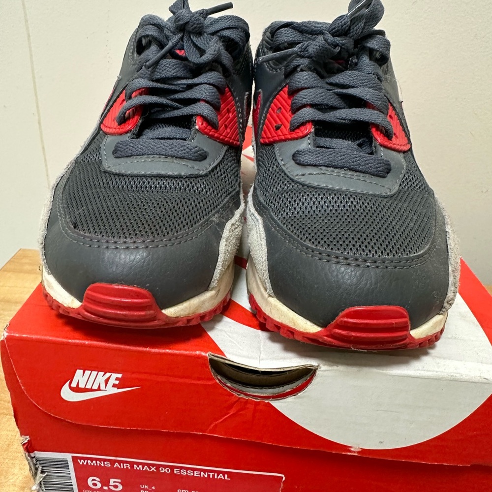 OG ❤️✅ Women’s Air Max 90 Charcoal & Red Sneakers (leather & suede trimmings)